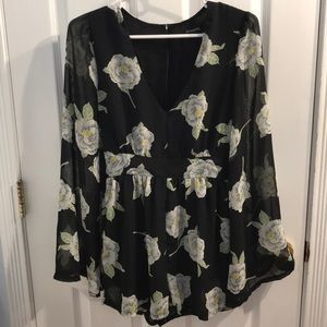 Black floral Mink pink romper